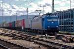 Alpha 185 525 leaves Basel Badischer Bahnhof with a north-bound container train on 21 September 2010.