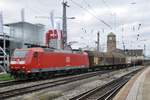 DB 185 128 passes through Basel badischer Bahnhof on a grey 22 March 2017.