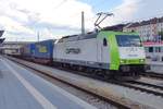 Captrain 185 533 passes through Passau on 9 May 2018. 