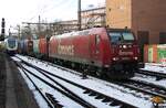 POn 20 February 2026 Emons 185 507 hauls a contaimner train through Hamburg-Harburg. This station sees so many container trains, that it is known to the railway fraternity as  Kistenmekka (box or container Mekkah -as a kind of pilgrimage site). 