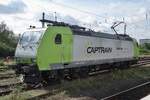 On 16 September 2016 CapTrain 185 532 advertises for her builder Bombardier at Krefeld Hbf.
