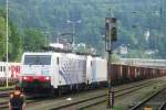 LOMO 189 917 in blue zebra colours stops at Kufstein on 27 May 2012 at 7;30 in the morning.