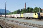 Canary yellow and silver is a scheme fast disappearing with DispoLok (now MRCE), of which 189 909 is seen in Kufstein on 2 July 2013.