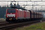 Iron ore train with 189 037 thunders through a misty Lage Zwaluwe on 22 September 2016.