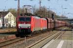 Iron ore train with 189 086 at the helms passes through Dillingen on 28 March 2017.