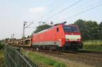 DB 189 073 hauls a train of empties out of Venblo on 22 August 2018.