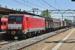 On 20 July 2016 DBC 189 040 hauls a mixed freight through Dordrecht.