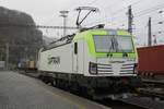 CapTrain 193 891 stands in Decin hl.n. on a rainy 7 April 2017.