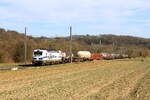 DBC locomotive 193 364 hauling a goods train, is passing in Sint-Martens-Voeren, 7/3/2025
