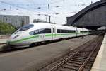 Green lined ICE 403 019 calls at Köln Hbf on 27 April 2018. 