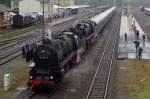 011 075 with her extra steam shuttle to Marktschorgast prepares herself in Neuenmarkt-Wirsberg on 21 September 2014.