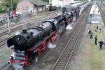 Three in a row! 01 150 heads two other Class 01 Pacifics and one of the many shuttles to Marktschorgast on 21 September 2014, here seen in neuenmarkt-Wirsberg.