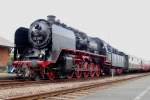 Gross-Ohr (Big Ear) 50 3501 at Neuenmarkt-Wirsberg on 23 May 2010. 50 3501 is the only steam loco of the DR-renovated Class 50.35 that posesses the big Wagner-style wind  deflecting shields.