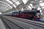 Steam special to Glauchau with 50 3648 prepares for departure at Dresden Hbf on 7 April 2018. 
