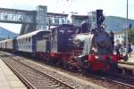 SPEYERBACH -the only Prussian T3 with extra tender-stands in tricky conditions in Neustadt (Weinstrasse) on 31 May 2014.