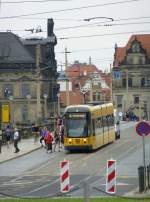 A tram (line 8) is driving on the Augustusbr�cke in Dresden on August 9th 2013.