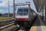 Akiem locomotive 483 308 waiting at the train station from Rovigo for onward travel with its freight train. May 8th, 2025