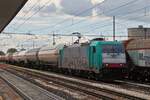 Locomotive 483 003 arrives at Ferrara station with a tank train. May 8th, 2025