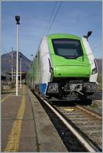 The Trenord ETR 522 844 ROCK (UIC 94 83 4522 844-9 I-TN) is waiting in the Domodossola Railway Station for his next service.