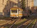 A ferrovia Roma - Frosinone Service is arriving at the Roma Laziali Station, the termial statin of the way.