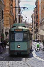 Tram 7101 winds its way through the narrow streets of Rome towards the stop at Termini station. May 7th, 2025
