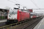 IC-Direct, hauled by 186 112, has arrived at Breda with a service from Amsterdam; 14 February 2014.