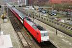 IC-Direct, hauled by 186 115, has arrived at Breda with a service from Amsterdam; 14 February 2014.