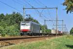 Railpool 186 448 hauls an intermodal service past Wijchen on 15 July 2018. 