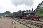 On 12 July 2014 ex-SJ E2 1040 pulls an ZLSM steam train out of Simpelveld.