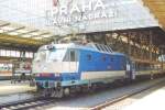 ZSR 350 019 with EC 'HUNGARIA' at a very sunny Praha hl.n. on 7 May 2011.