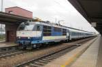 ZSR 350 013 with EC 'HUNGARIA' calls at Pardubice hl.n. on 3 June 2013.