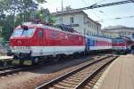 ZSR 350 018 calls at Bratislava hl.st. with a Prague-bound EC on 29 May 2015.