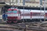 Retro liveried 350 002 is about to depart from Bratislava hl.st. with a Rychlyk to Zilina and Poprad-Tatry on 17 September 2024. 