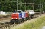 Also on 23 September 2009 SBB 843 074 with one tank wagon approaches Erstfeld.