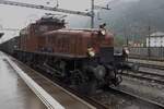 Singing in the (t)rain: SBB Historic 14253 stands at Erstfeld with an extra train during the Gotthard Railway Days on a very wet 19 September 2019. 
