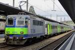 ON 23 March 2017 BLS 420 504 quits Spiez with a former Swiss-Express train to Interlaken Ost. Awaiting the delivery of new EMUs, BLS bought some Swiss-Express train sets and Re 4/4II of the first batch (11101-1115, recognisable by the single pantographs), recreating these once crack SBB fast trains -albeit in BLS colours and for regional services instead. ON 23 March 2017 BLS 420 504 quits Spiez with a former Swiss-Express train to Interlaken Ost. Awaiting the delivery of new EMUs, BLS bought some Swiss-Express train sets and Re 4/4II of the first batch (11101-1115, recognisable by the single pantographs), recreating these once crack SBB fast trains -albeit in BLS colours and for regional services instead.