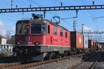 On 13 February 2024 SBB 420 258 hauls a container train through Pratteln toward basel.