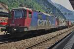 On 6 June 2015 SBB Cargo 421 374 banks an intermodal train out of Erstfeld toward Bellinzona. Since September 2016, freights on the old Gotthard line are almost extinct due to the opening of the NEAT Base Tunnel.