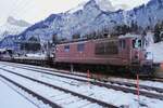 On 31 December 2018 BLS 194 stands at the rear of an Autoverladezug (car carrying train) through the Lötschbergtunnel at the terminal in Kandersteg. These trains still run quite often -sometimes every ten minutes- but the era of the old brownies banking/hauling these trains are almost complete over.