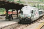 SBB 460 075 advertises for the Alpine Base Tunnels and stands at Gschenen on 26 May 2007.