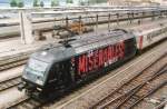 BLS (Bern-Ltschberg-Simplon) 465 003 in advertising livery for the musical 'Les Miserables' waits in Spiez on 6 June 2008.