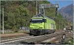 And then it comes back again: The BLS Re 465 013 runs through the Preglia train station as a locomotive.