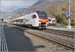 The SBB RABe 523 111 on the way to St Maurice by his stop in Villeneuve and in the background a SBB RABe 511. 

14.11.2024