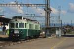 Former BLS Be 761 stands in Oberburg on 17 May 2025 with an extra train during the  150 Years of Emmentalbahn  regional train bonanza.
