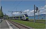 The BLS RABe 528 105  MIKA  reaches Bouveret train station as R91 6121 from St-Gingolph to Brig.