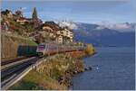 Against the wonderful background of colorful autumn and just in the light of the last rays of sunshine of the day, the FS Trenitalia ETR 610 003 is near St Saphorin on the journey as EC 30008 from