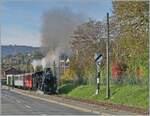 At the exit of the BFD HG 3/4 N° 3 in Blonay there is a touch of colorful autumn. The steam train is on the way to Chaulin.

Oct 20, 2024