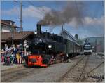 In Blonay, the SEG G 2x 2/2 105 by the Blonay Chamby Railway with his steam train service is ready do the depart to Chaulin. 

07.05.2021
