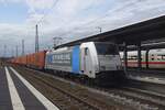 Crossrail 186 436 hauls a container train through Donauwörth on 18 May 2023.