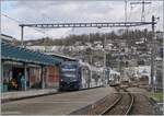Two AVA BDWM ABe 4/8  Diamant  trains leave Bremgarten for Dietikon.